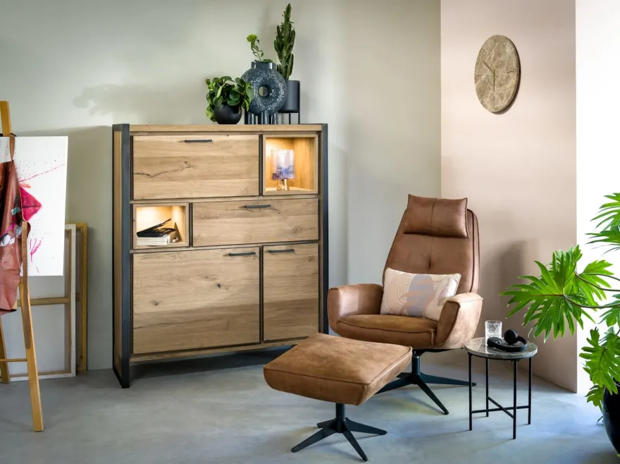 Metalo, highboard 2-deuren + 1-lade + 1-klep + 2-niches (+ LED)