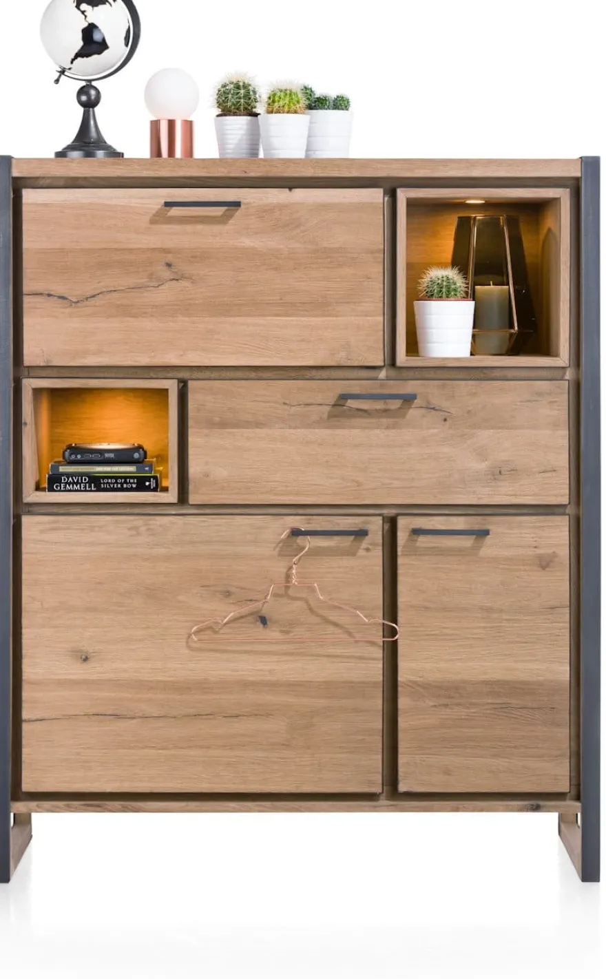 Metalo, highboard 2-deuren + 1-lade + 1-klep + 2-niches (+ LED)