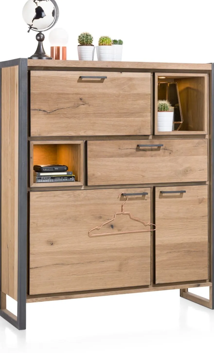 Metalo, highboard 2-deuren + 1-lade + 1-klep + 2-niches (+ LED)