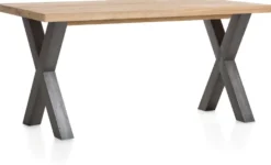 Metalox, eetkamertafel 170 x 100 cm - met rand boomschors + X-vorm metalen poot