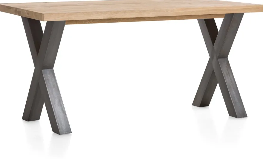 Metalox, eetkamertafel 170 x 100 cm - met rand boomschors + X-vorm metalen poot