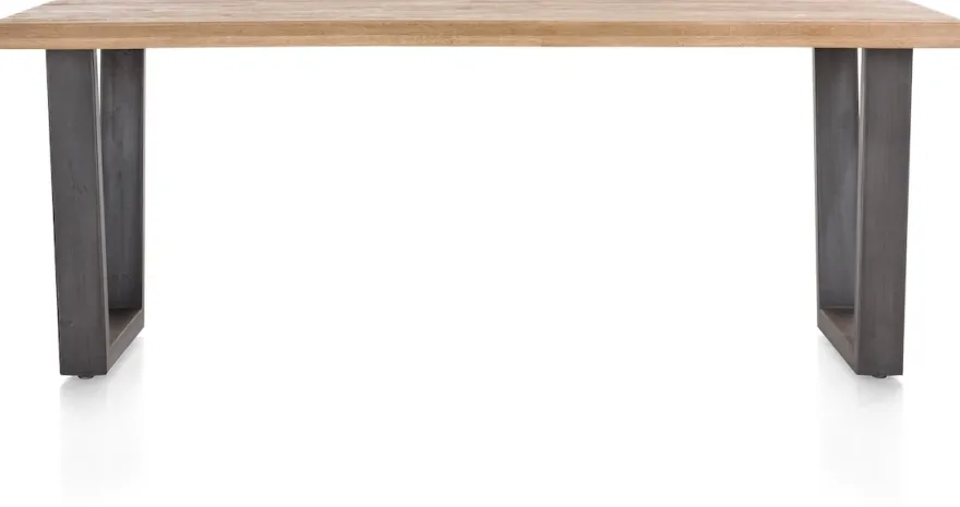 Metalox, eetkamertafel 230 x 100 cm - met rand boomschors + V-vorm metalen poot