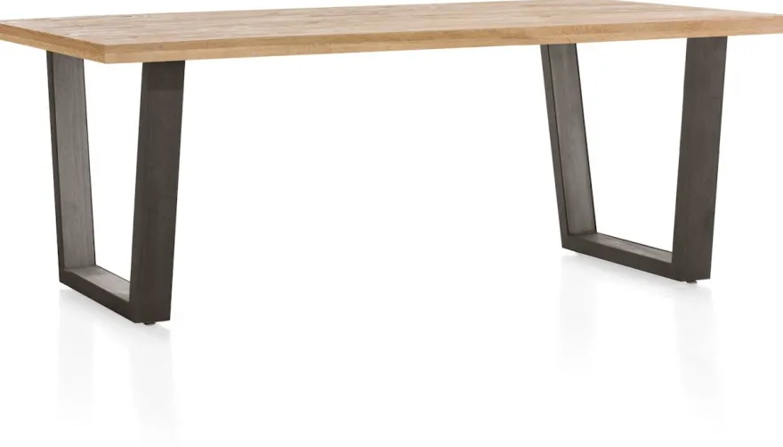Metalox, eetkamertafel 230 x 100 cm - met rand boomschors + V-vorm metalen poot