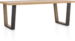 Metalox, eetkamertafel 270 x 100 cm - met rand boomschors + V-vorm metalen / houten poot