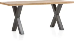 Metalox, eetkamertafel 250 x 100 cm - met rand boomschors + X-vorm metalen poot