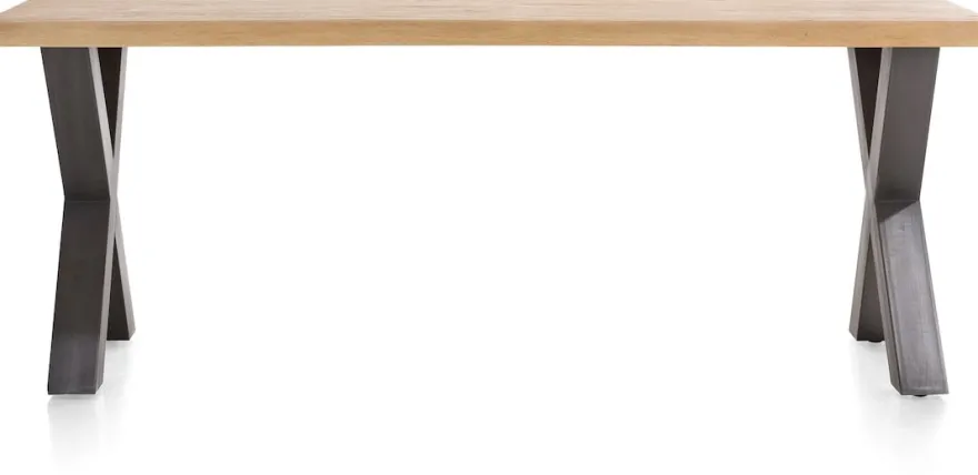 Metalox, eetkamertafel 200 x 100 cm - met rand boomschors + X-vorm metalen poot
