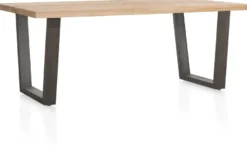 Metalox, eetkamertafel 200 x 100 cm - zonder rand boomschors + V-vorm metalen poot