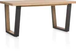 Metalox, eetkamertafel 170 x 100 cm - zonder rand boomschors + V-vorm metalen / houten poot