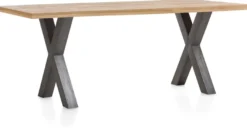 Metalox, eetkamertafel 270 x 100 cm - zonder rand boomschors + X-vorm metalen poot
