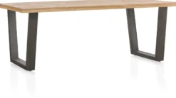Metalox, eetkamertafel 270 x 100 cm - zonder rand boomschors + V-vorm metalen poot
