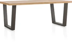 Metalox, eetkamertafel 250 x 100 cm - zonder rand boomschors + V-vorm metalen poot