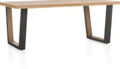 Metalox, eetkamertafel 250 x 100 cm - zonder rand boomschors + V-vorm metalen / houten poot