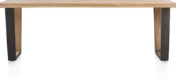 Metalox, eetkamertafel 250 x 100 cm - zonder rand boomschors + V-vorm metalen / houten poot