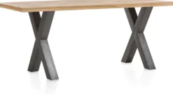 Metalox, eetkamertafel 230 x 100 cm - zonder rand boomschors + X-vorm metalen poot