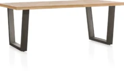 Metalox, eetkamertafel 230 x 100 cm - zonder rand boomschors + V-vorm metalen poot