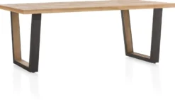 Metalox, eetkamertafel 230 x 100 cm - zonder rand boomschors + V-vorm metalen / houten poot