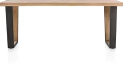 Metalox, eetkamertafel 230 x 100 cm - zonder rand boomschors + V-vorm metalen / houten poot