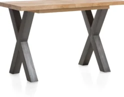Metalox, uitschuif-bartafel 140 (+ 50) x 90 cm (hoogte: 92 cm) - zonder rand boomschors + X-vorm metalen poot