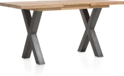 Metalox, uitschuif-bartafel 140 (+ 50) x 90 cm (hoogte: 92 cm) - zonder rand boomschors + X-vorm metalen poot