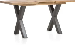 Metalox, uitschuif-bartafel 140 (+ 50) x 90 cm (hoogte: 92 cm) - met rand boomschors + X-vorm metalen poot