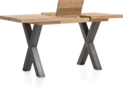 Metalox, uitschuif-bartafel 140 (+ 50) x 90 cm (hoogte: 92 cm) - met rand boomschors + X-vorm metalen poot