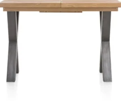 Metalox, uitschuif-bartafel 140 (+ 50) x 90 cm (hoogte: 92 cm) - met rand boomschors + X-vorm metalen poot
