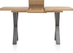 Metalox, uitschuif-bartafel 140 (+ 50) x 90 cm (hoogte: 92 cm) - met rand boomschors + X-vorm metalen poot