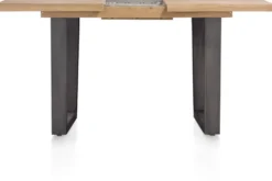 Metalox, uitschuif-bartafel 140 (+ 50) x 90 cm (hoogte: 92 cm) - met rand boomschors + V-vorm metalen poot