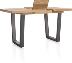 Metalox, uitschuif-bartafel 140 (+ 50) x 90 cm (hoogte: 92 cm) - met rand boomschors + V-vorm metalen poot