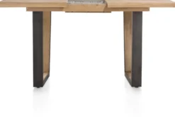 Metalox, uitschuif-bartafel 140 (+ 50) x 90 cm (hoogte: 92 cm) - met rand boomschors + V-vorm metalen / houten poot