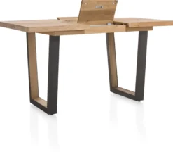 Metalox, uitschuif-bartafel 140 (+ 50) x 90 cm (hoogte: 92 cm) - met rand boomschors + V-vorm metalen / houten poot