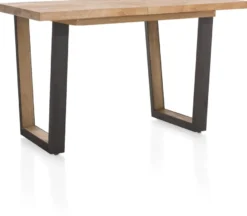 Metalox, uitschuif-bartafel 140 (+ 50) x 90 cm (hoogte: 92 cm) - met rand boomschors + V-vorm metalen / houten poot