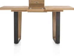 Metalox, uitschuif-bartafel 140 (+ 50) x 90 cm (hoogte: 92 cm) - met rand boomschors + V-vorm metalen / houten poot