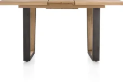 Metalox, uitschuif-bartafel 140 (+ 50) x 90 cm (hoogte: 92 cm) - met rand boomschors + V-vorm metalen / houten poot