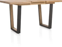 Metalox, uitschuif-bartafel 140 (+ 50) x 90 cm (hoogte: 92 cm) - met rand boomschors + V-vorm metalen / houten poot