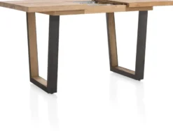 Metalox, uitschuif-bartafel 140 (+ 50) x 90 cm (hoogte: 92 cm) - met rand boomschors + V-vorm metalen / houten poot