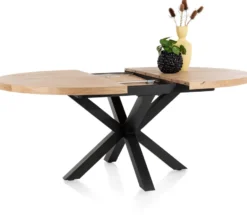 Metalox, uitschuiftafel rond 150 (+ 40) x 130 cm