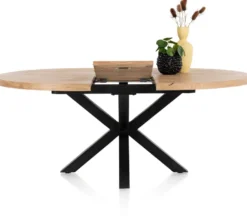 Metalox, uitschuiftafel rond 150 (+ 40) x 130 cm