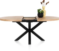 Metalox, uitschuiftafel rond 150 (+ 40) x 130 cm