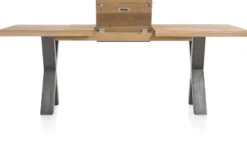Metalox, uitschuiftafel 160 (+ 50) x 100 cm - met rand boomschors + X-vorm metalen poot