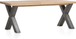 Metalox, uitschuiftafel 160 (+ 50) x 100 cm - met rand boomschors + X-vorm metalen poot