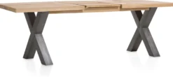 Metalox, uitschuiftafel 160 (+ 50) x 100 cm - met rand boomschors + X-vorm metalen poot