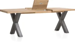 Metalox, uitschuiftafel 160 (+ 50) x 100 cm - met rand boomschors + X-vorm metalen poot