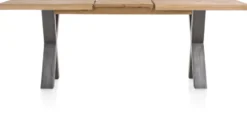 Metalox, uitschuiftafel 160 (+ 50) x 100 cm - met rand boomschors + X-vorm metalen poot