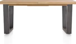 Metalox, uitschuiftafel 160 (+ 50) x 100 cm - met rand boomschors + V-vorm metalen poot