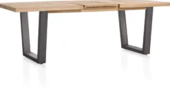Metalox, uitschuiftafel 160 (+ 50) x 100 cm - met rand boomschors + V-vorm metalen poot