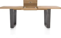 Metalox, uitschuiftafel 160 (+ 50) x 100 cm - met rand boomschors + V-vorm metalen poot