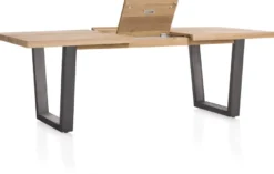 Metalox, uitschuiftafel 160 (+ 50) x 100 cm - met rand boomschors + V-vorm metalen poot