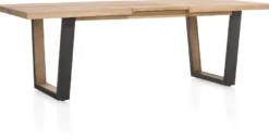 Metalox, uitschuiftafel 160 (+ 50) x 100 cm - met rand boomschors + V-vorm metalen / houten poot