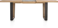 Metalox, uitschuiftafel 160 (+ 50) x 100 cm - met rand boomschors + V-vorm metalen / houten poot